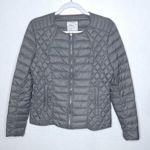 Bomboogie Pure Down Nylon Puffer Lightweight Jacket Full Zip Quilted Grey